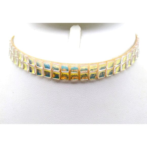 Unique Vintage Holographic Choker, Clear w Golden Sheen Soft Plastic Windowpane - Picture 1 of 3